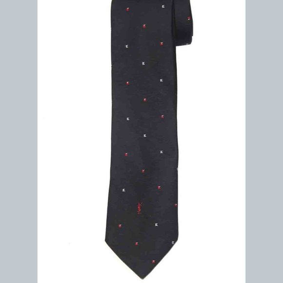 Vintage YSL Yves Saint Lauren Tie Black Red White Patterned 1970s Men's - Picture 1 of 3